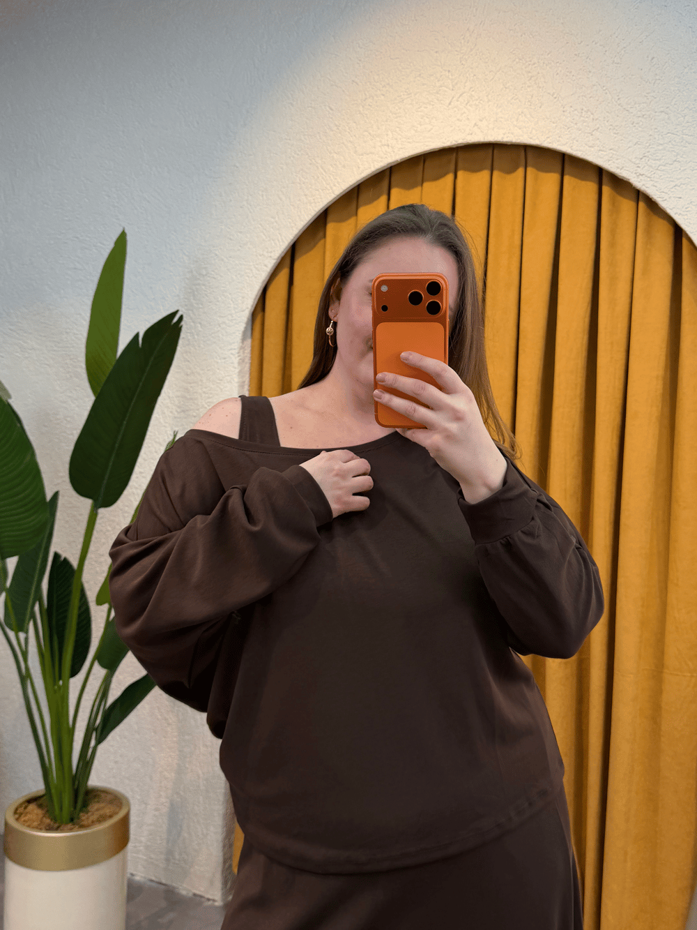 İkili Kayık Yaka Modal Elbise - Kahverengi