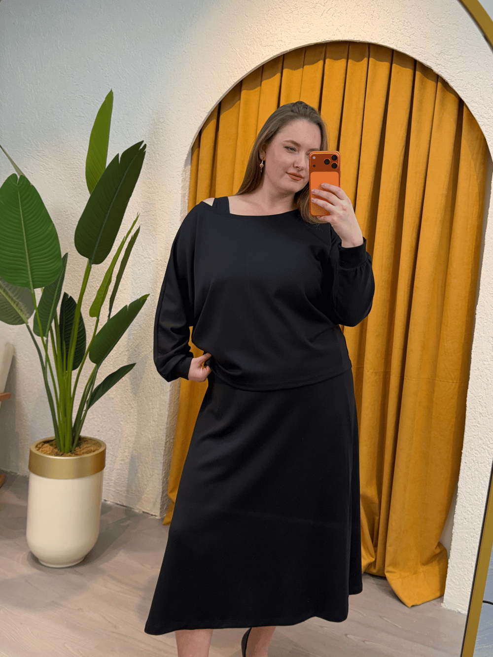 İkili Kayık Yaka Modal Elbise - Siyah