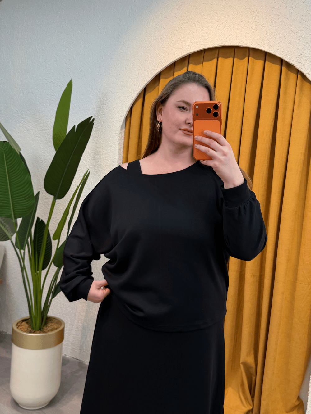 İkili Kayık Yaka Modal Elbise - Siyah