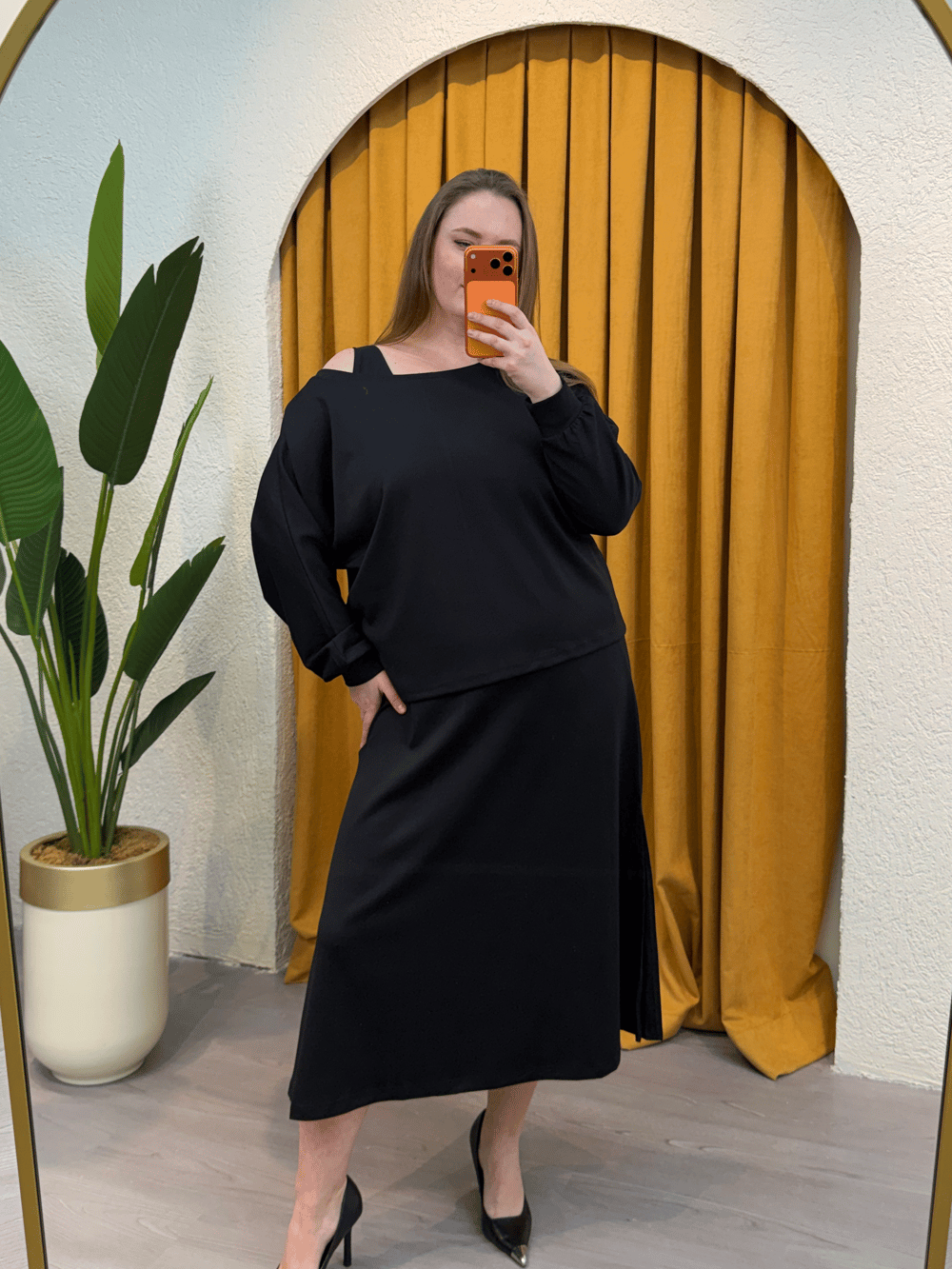 İkili Kayık Yaka Modal Elbise - Siyah