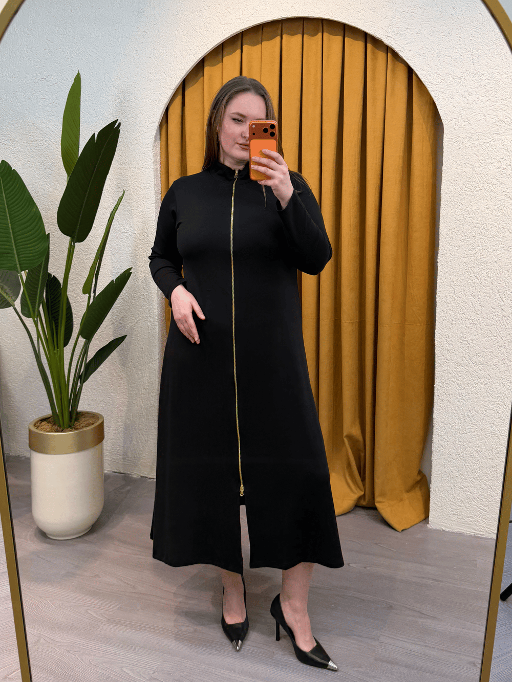 Tam Fermuarlı Esnek Modal Elbise - Siyah