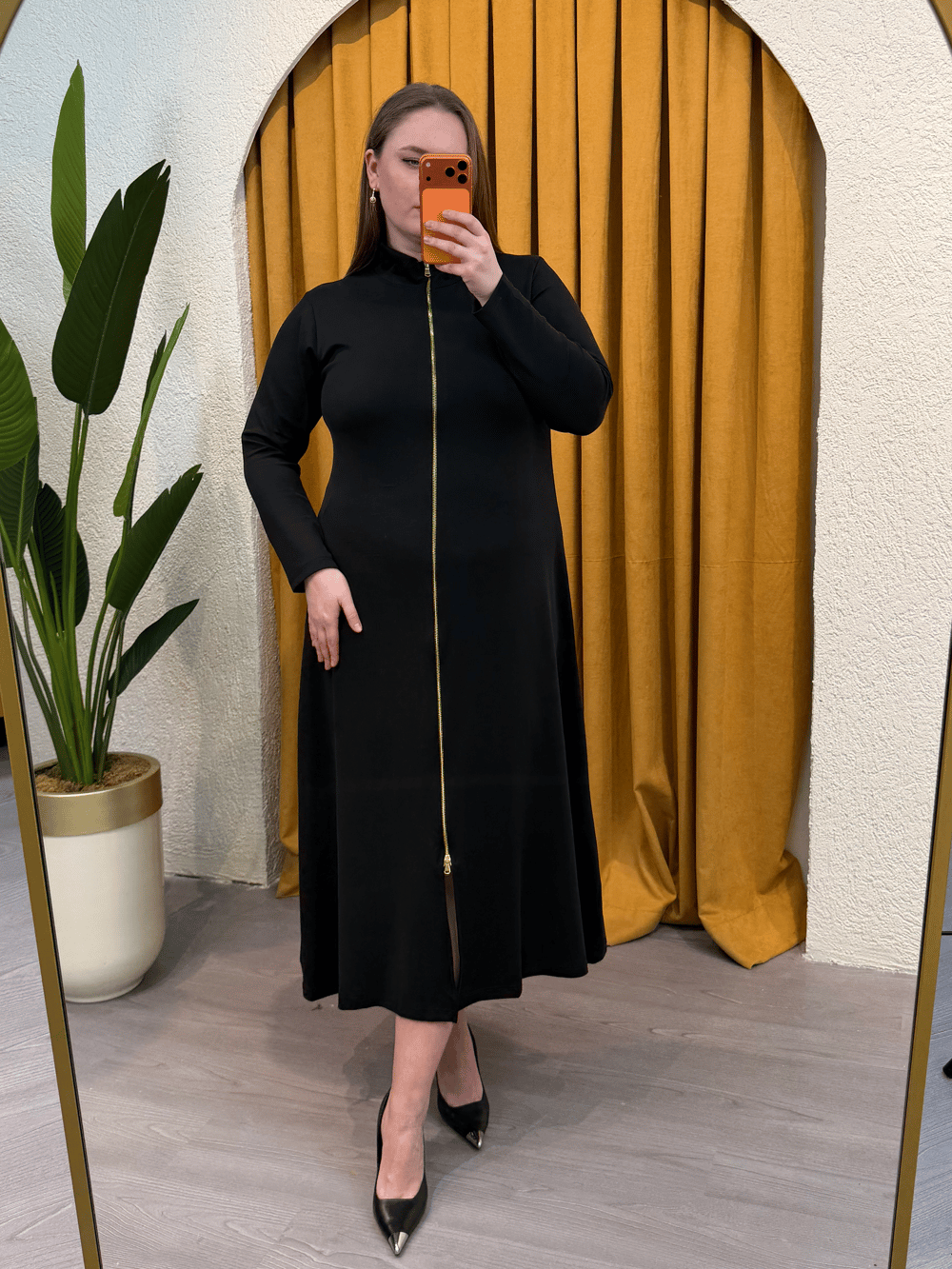 Tam Fermuarlı Esnek Modal Elbise - Siyah