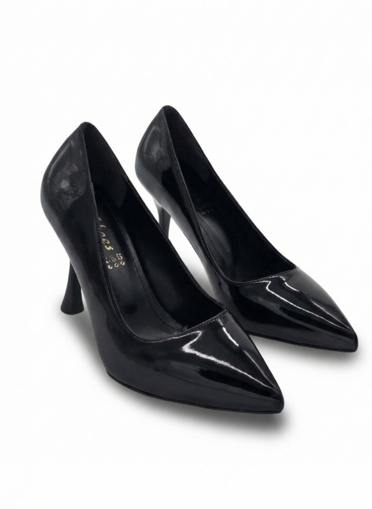 İnce Topuklu Stiletto Rugan Siyah