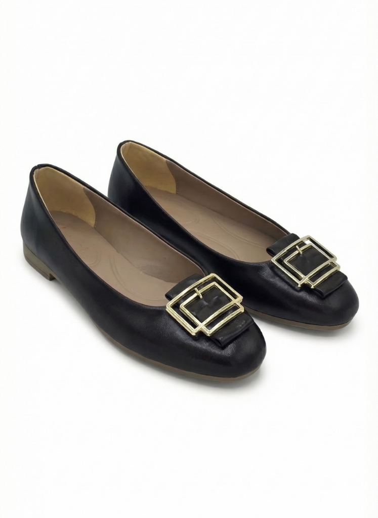 Luvestashoes Gold Çerçeve Tokalı Babet Kahve