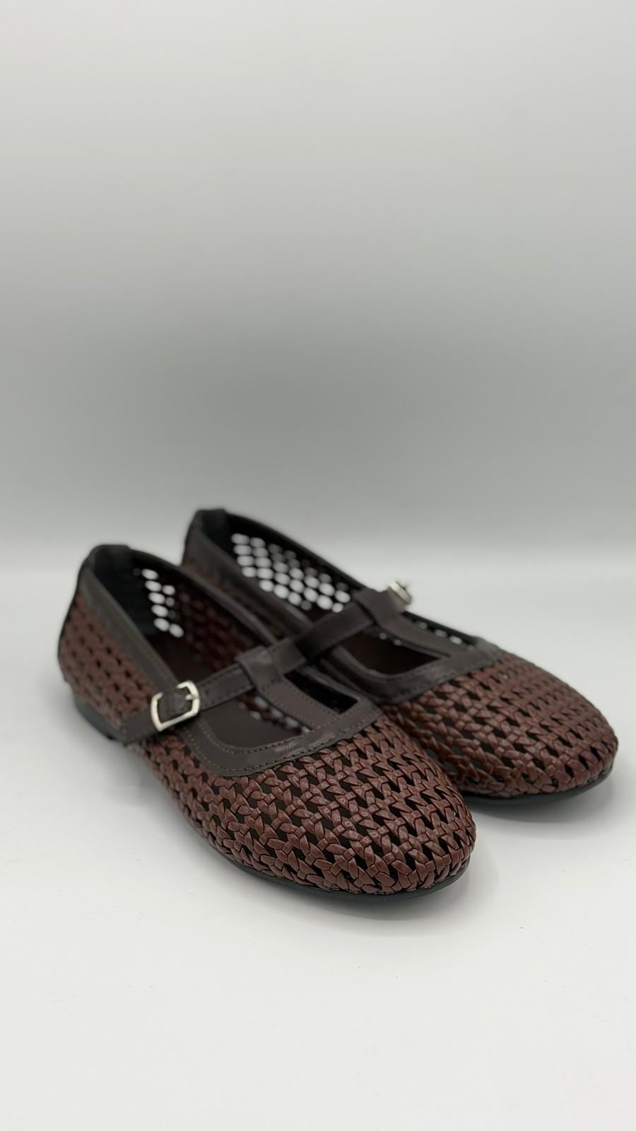 LUVESTASHOES HASIR ÖRGÜ DESENLİ ACI KAHVE BABET