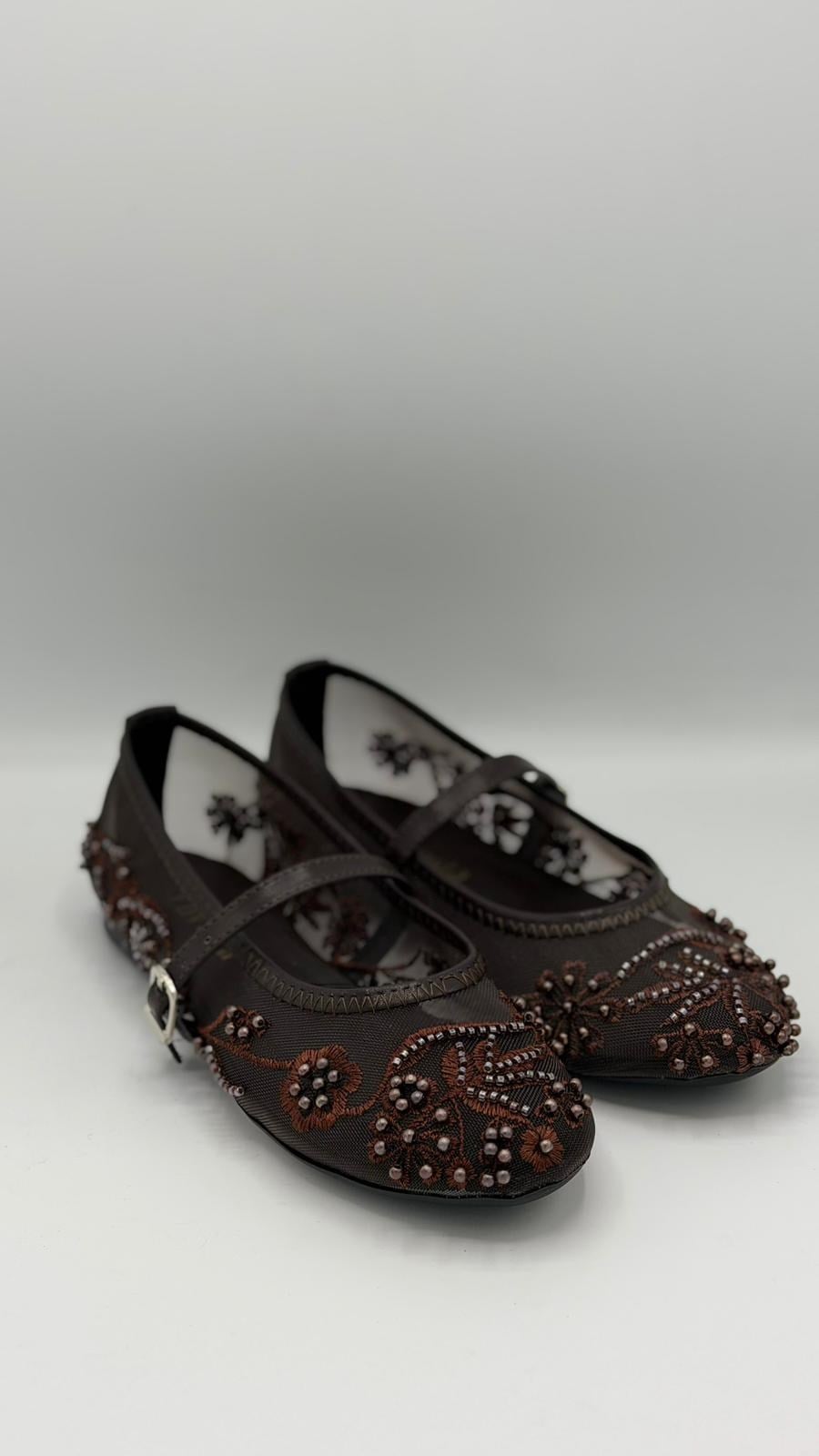 LUVESTASHOES İŞLEMELİ ACI KAHVE BABET
