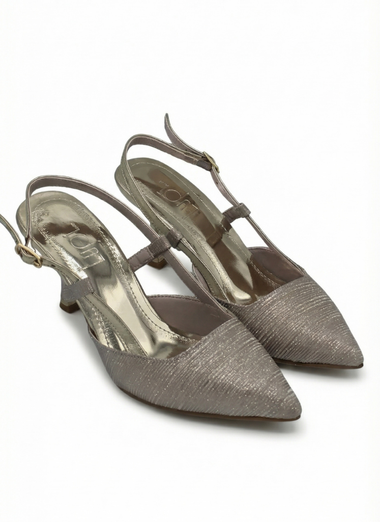 Luvestashoes Şampanya Işıltılı Çift Bantlı Ortopedik Kadeh Topuk Stiletto