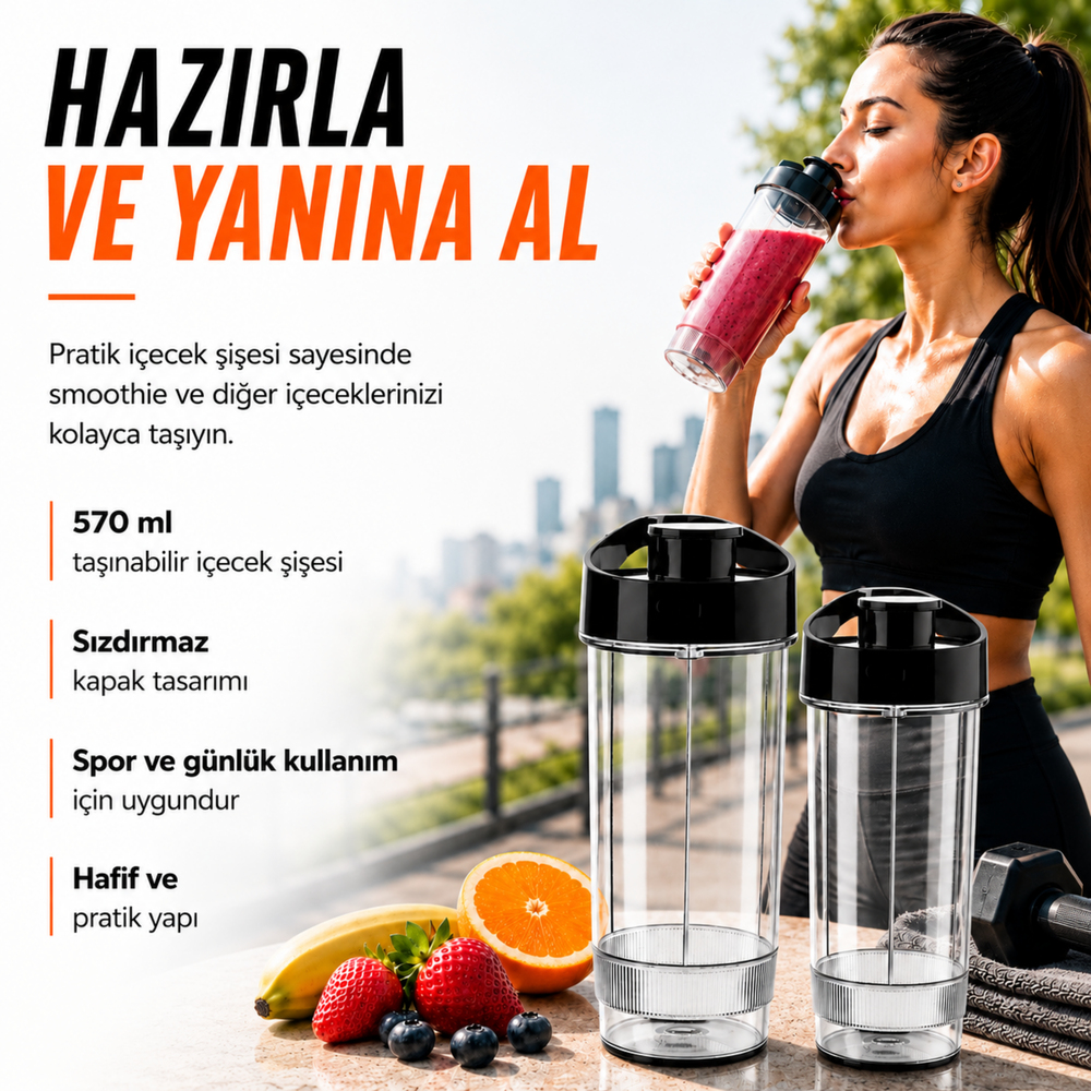 NUTRISHAKE  FIT  3 In 1 Kişisel Smoothie Blender Ve Kahve Baharat Öğütücü Buz Kırma  600w