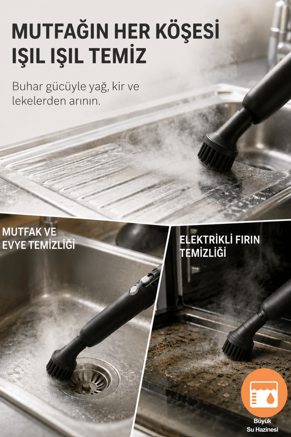 TIGRE Buharlı Temizleyici Çok Fonksiyonlu 25 Parça Buharlı Temizlik Makinesi - 2000W 5 Bar 