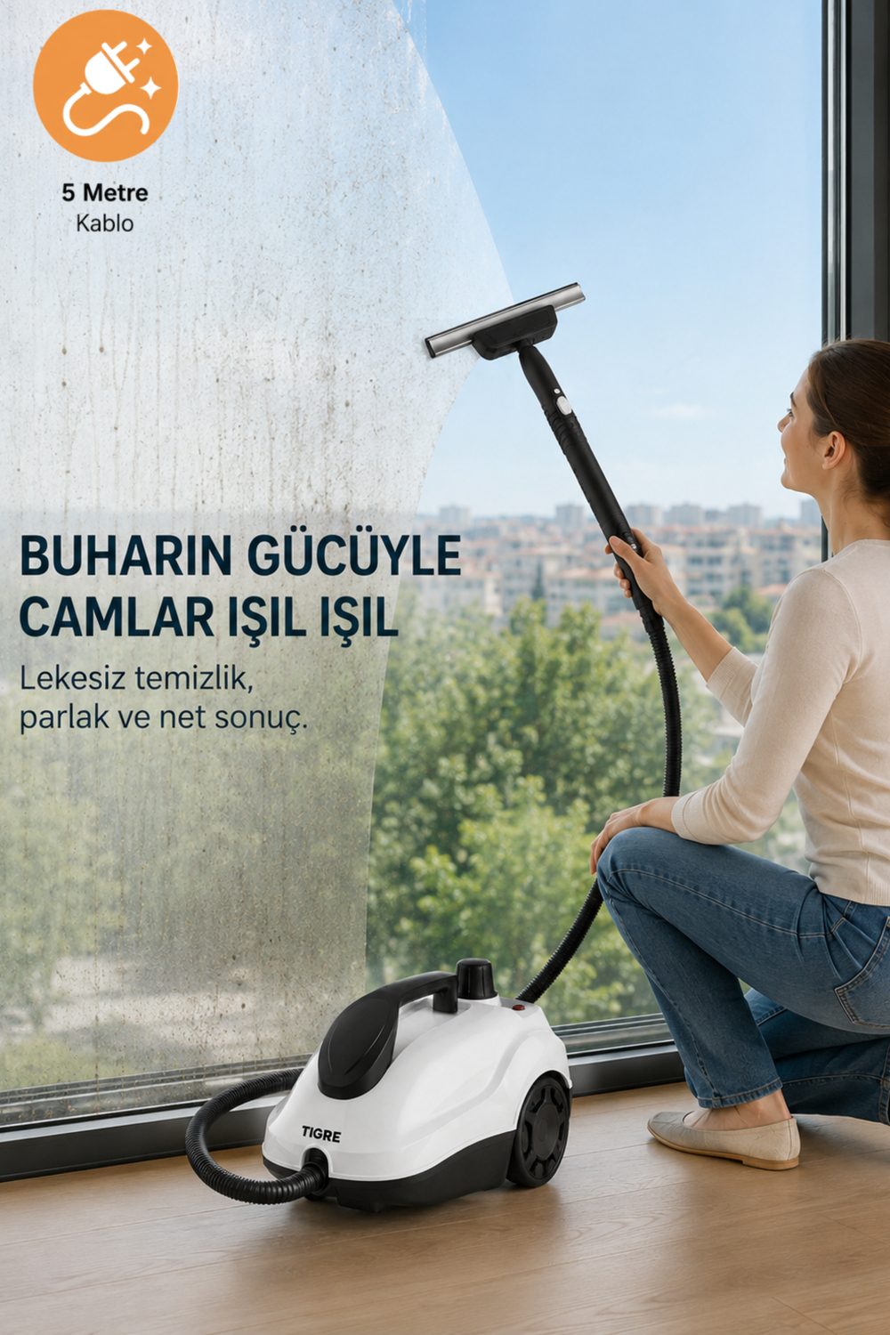 TIGRE Buharlı Temizleyici Çok Fonksiyonlu 25 Parça Buharlı Temizlik Makinesi - 2000W 5 Bar 