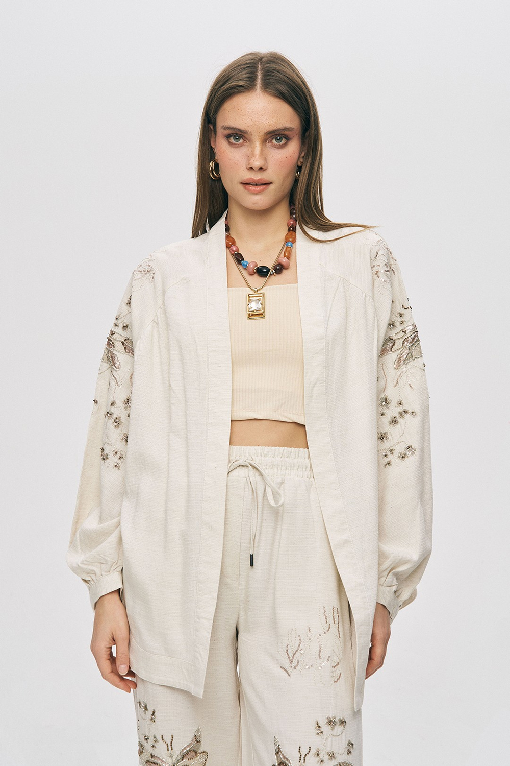 Balmior Bohem Stil Nakışlı Oversize Kadın Kimono