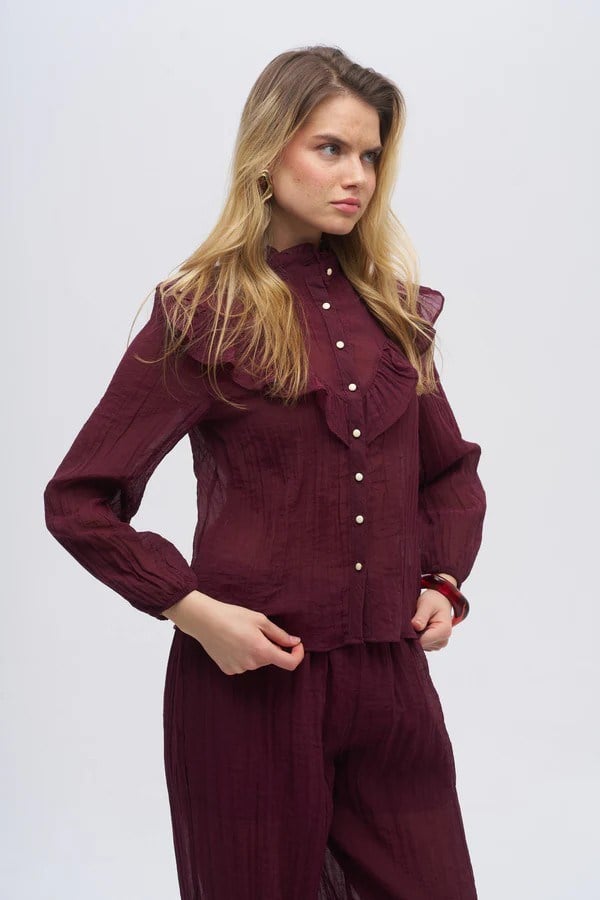 Balmior Fırfır Detaylı %100 Cotton Gömlek – Bordo