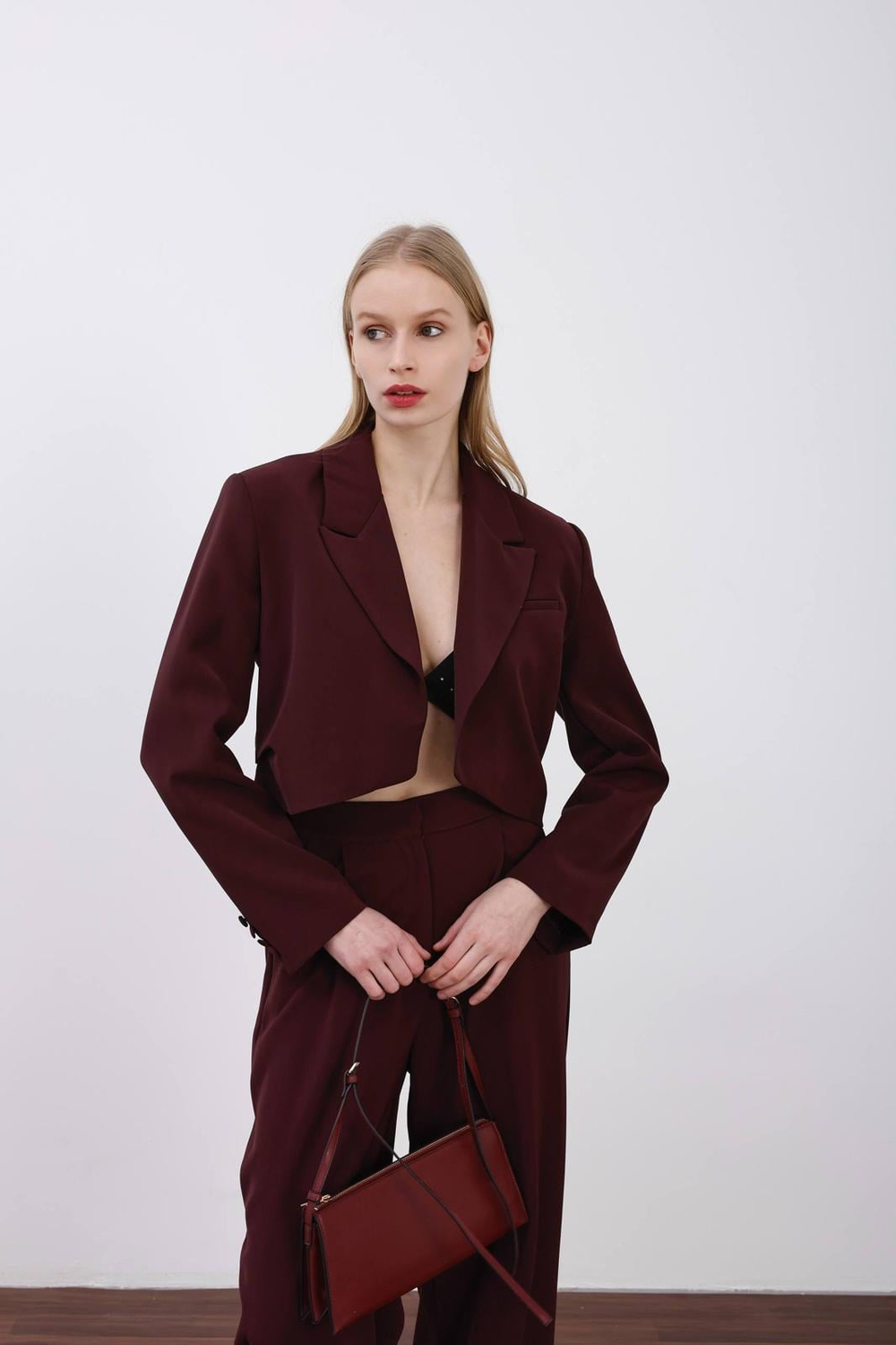 Balmior Modal Cotton Premium Crop Blazer Ceket – Bordo