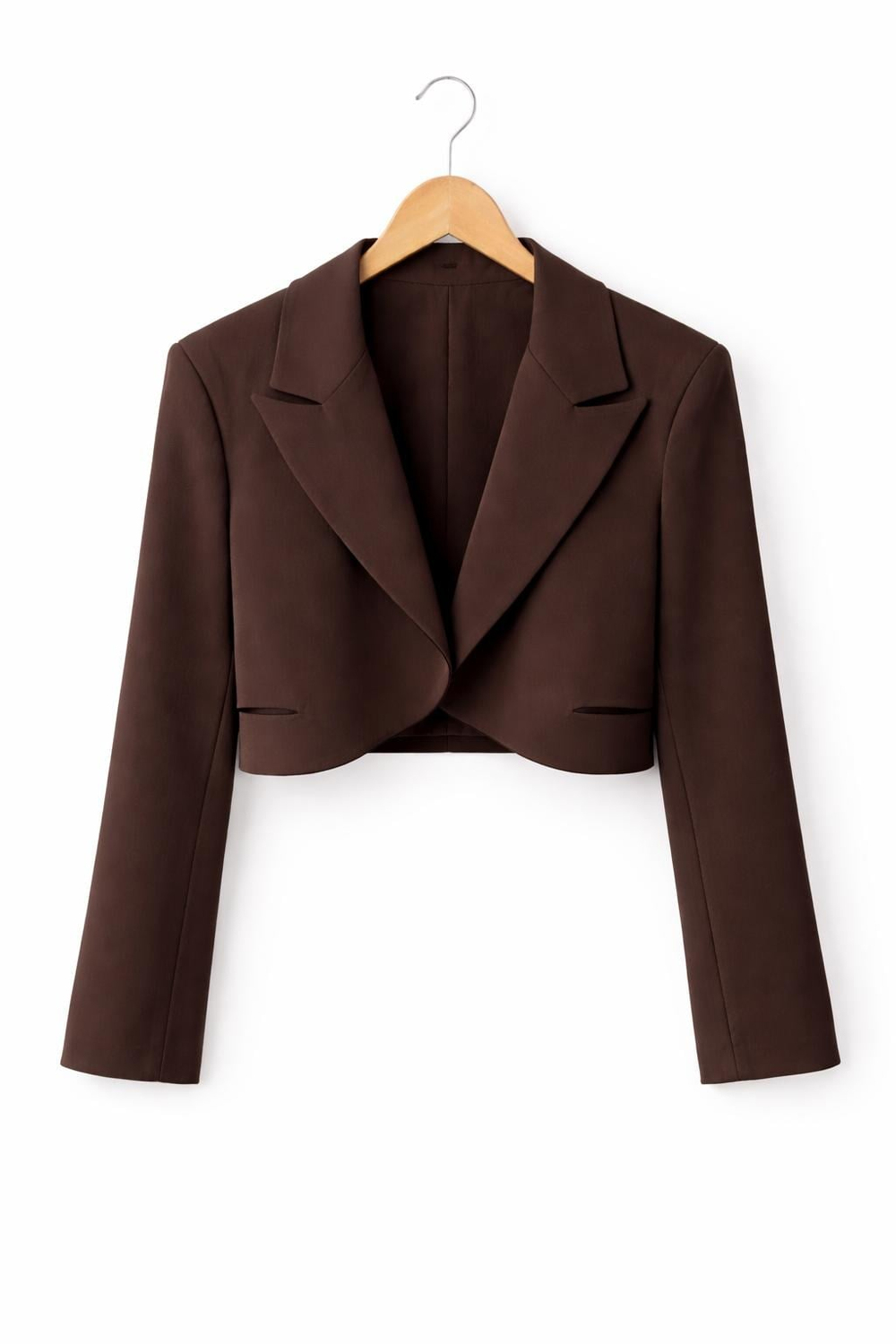 Balmior Modal Dökümlü Crop Blazer Ceket – Acı Kahve