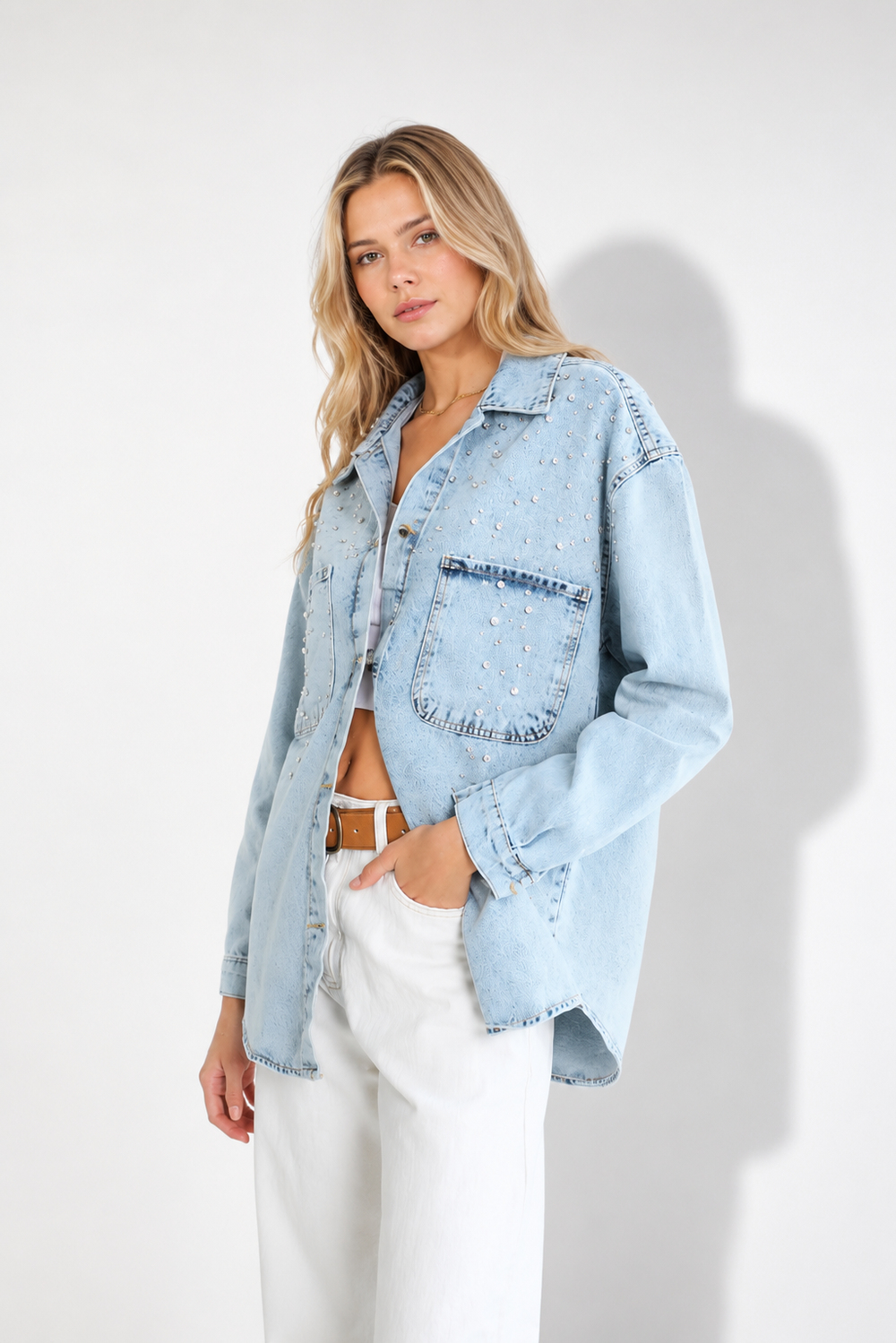Balmior Taş Detaylı Oversize Jean Gömlek Ceket