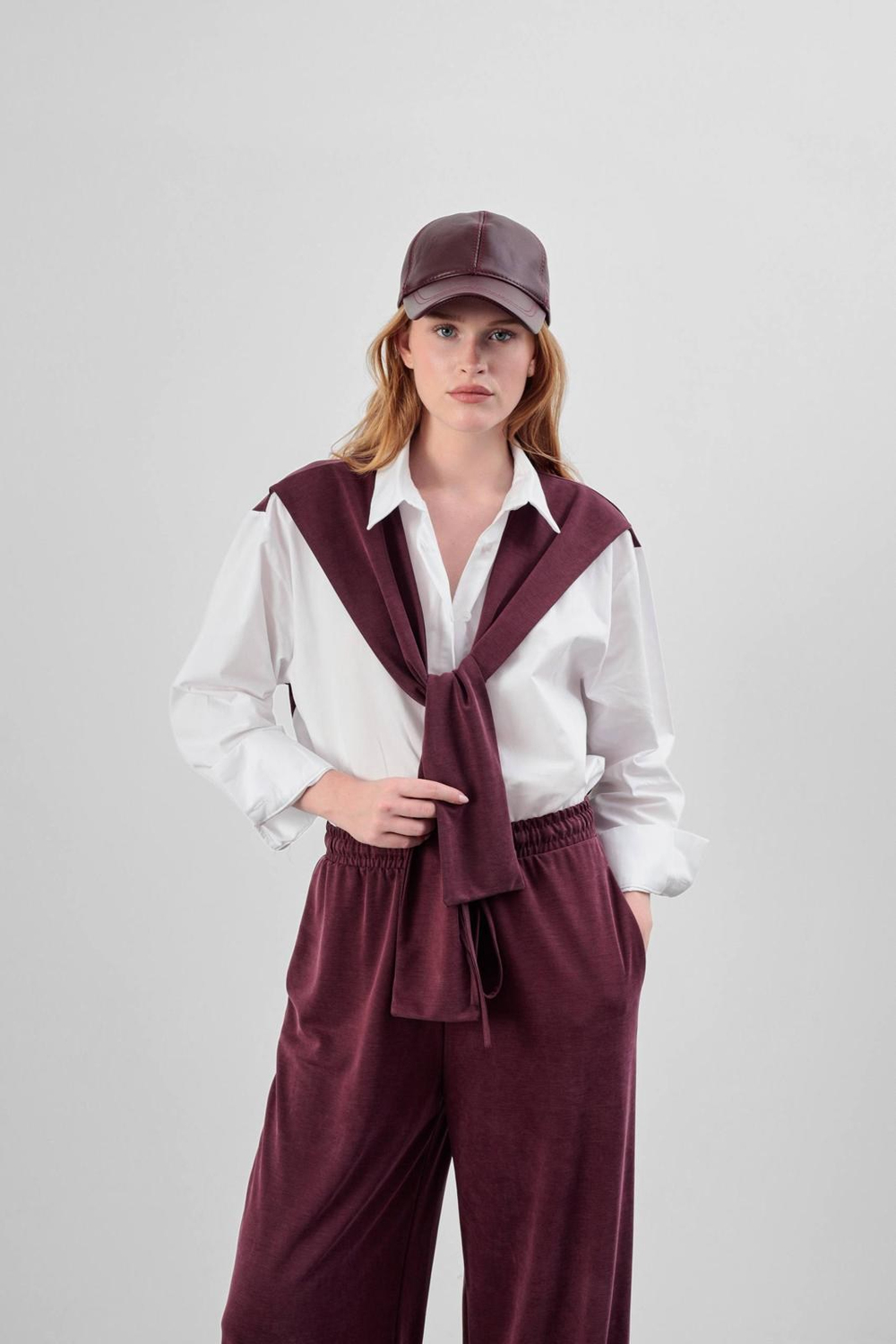 Bordo Poplin Gömlek & Modal Pantolon İkili Takım