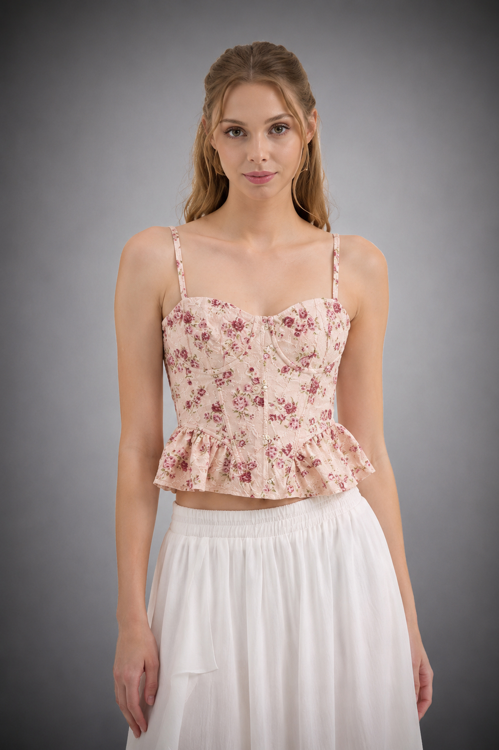 Çiçek Desenli Cotton Büstiyer – Romantik Fırfır Detaylı