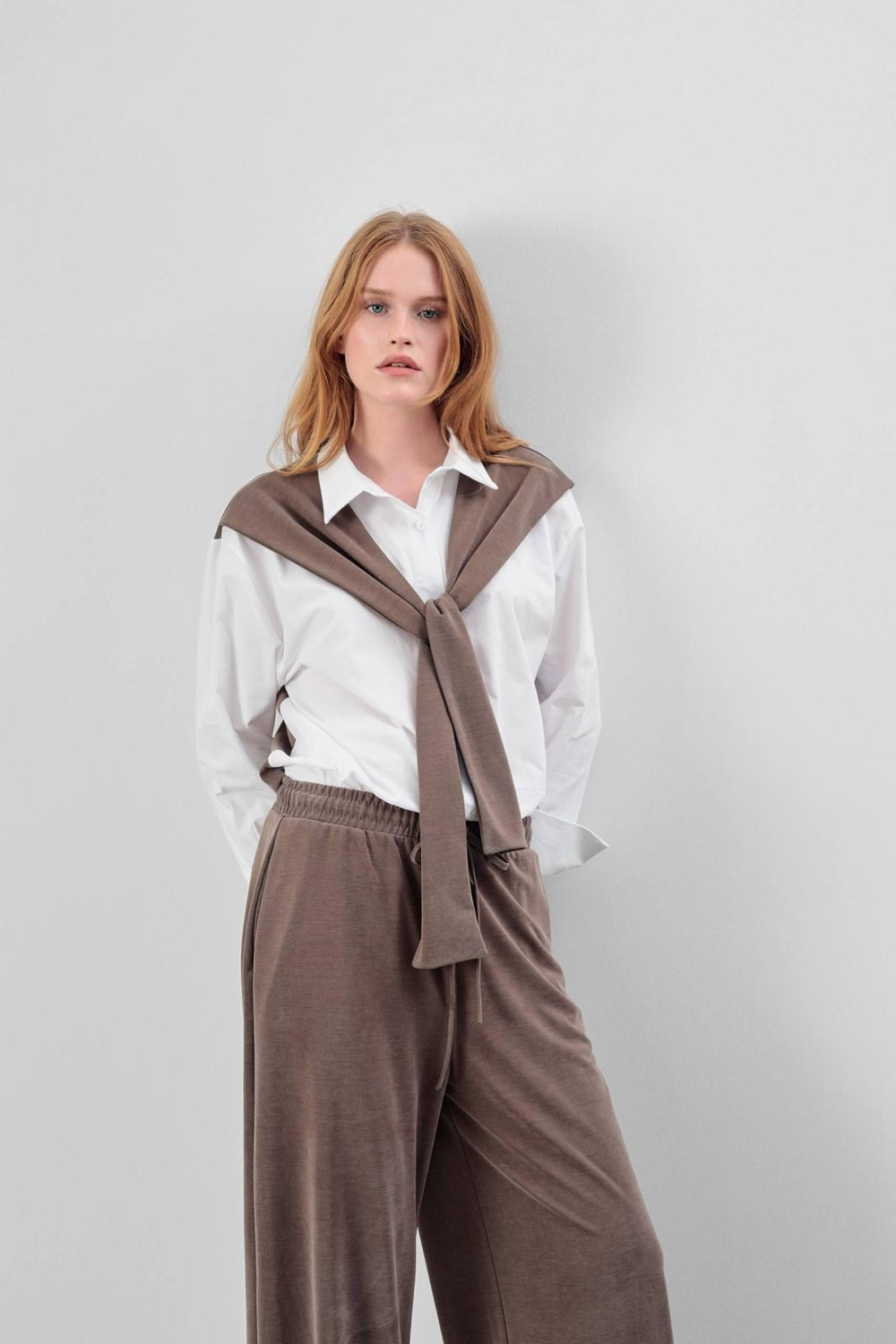 Poplin Gömlek & Modal Pantolon Takım – Vizon