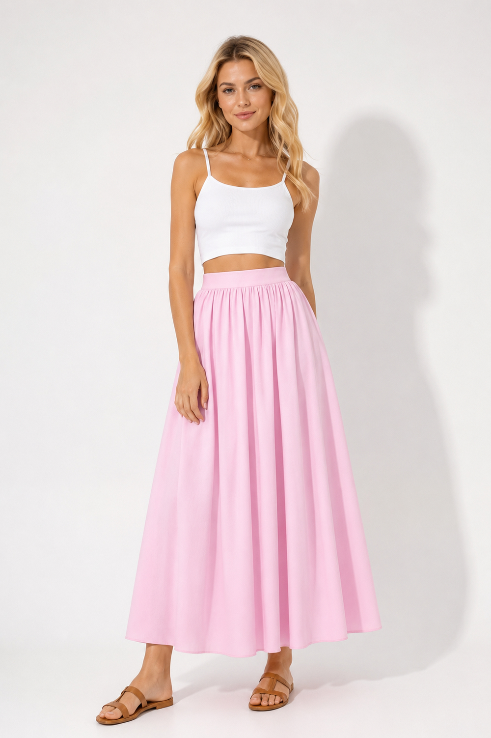 Premium Yumuşak Dokulu Astarlı Midi Etek - Pembe