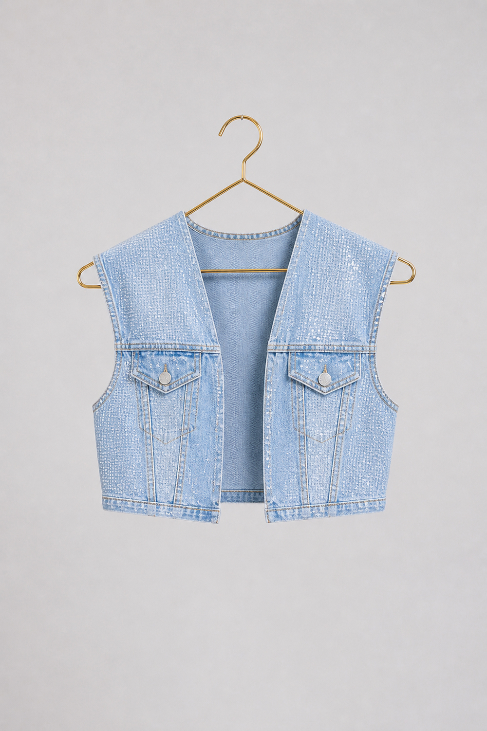 Taş Detaylı Crop Jean Yelek – Premium Seri