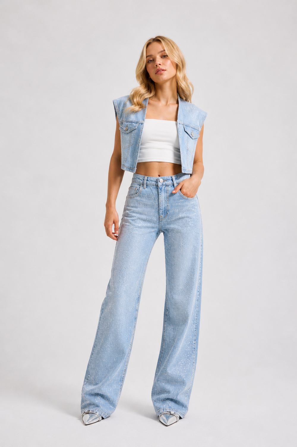 Taş Detaylı Yıldız Desenli Jean Pantolon – Premium Seri