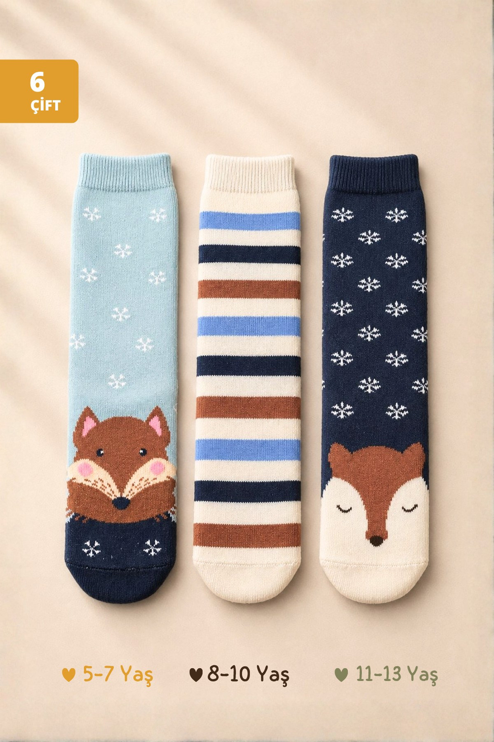 Çoçuk Havlu Çok Desenli Soket Çorap Renkli 6li Paket - 5-7 Yaş