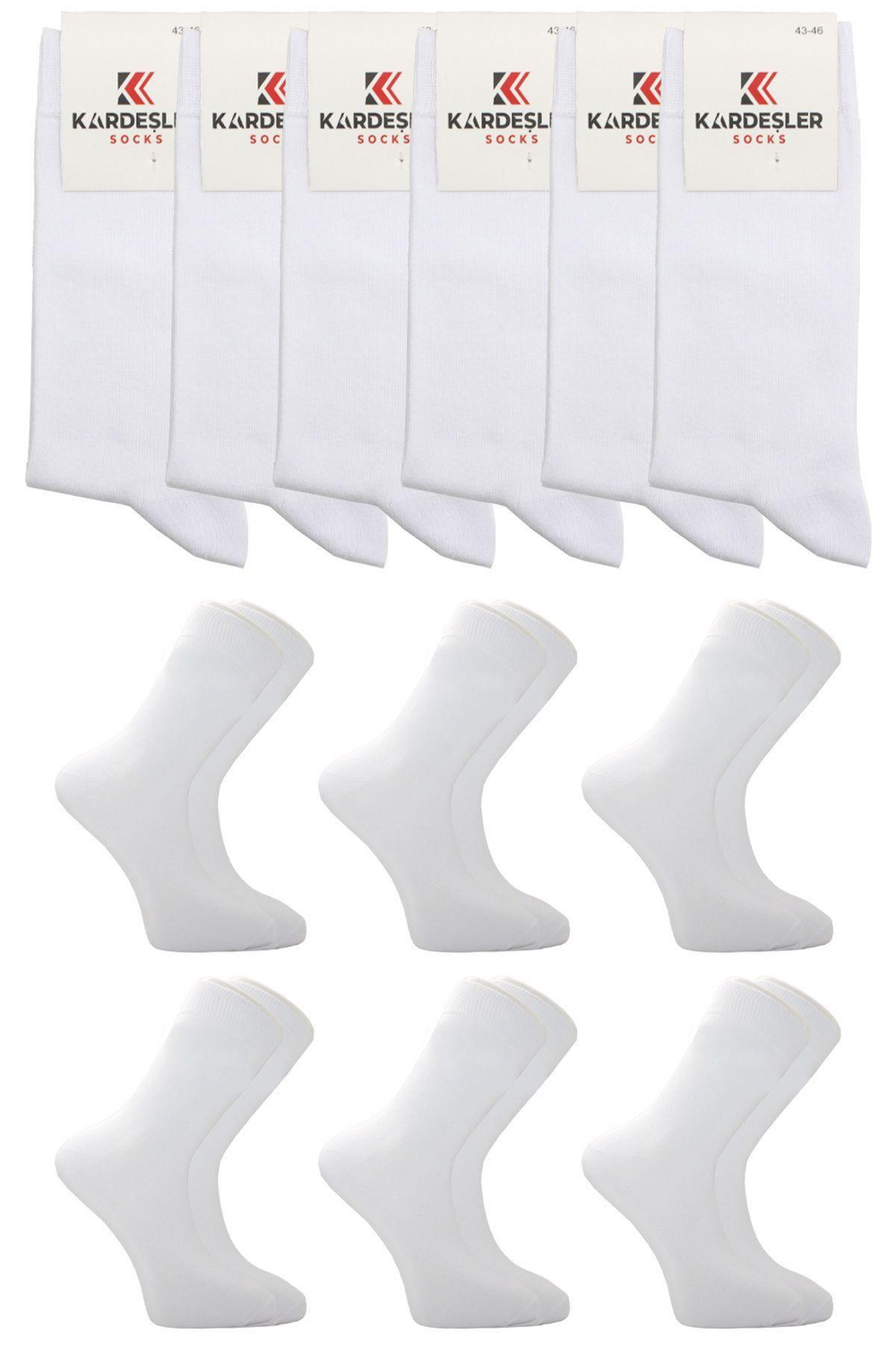 Erkek Pamuklu Soket Uzun Çorap Beyaz 6lı Paket