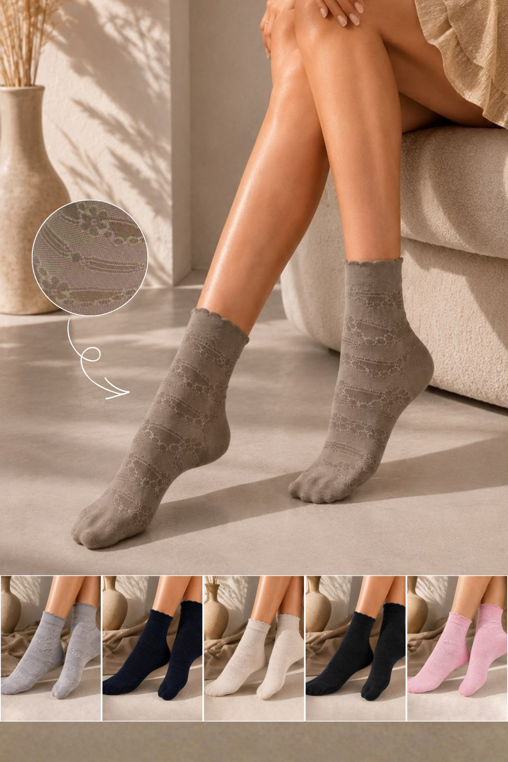 Kadın Bambu Yarım Konç Dikişsiz Mix Desenli Çorap Çok Renkli 6lı Paket - 36 - 40