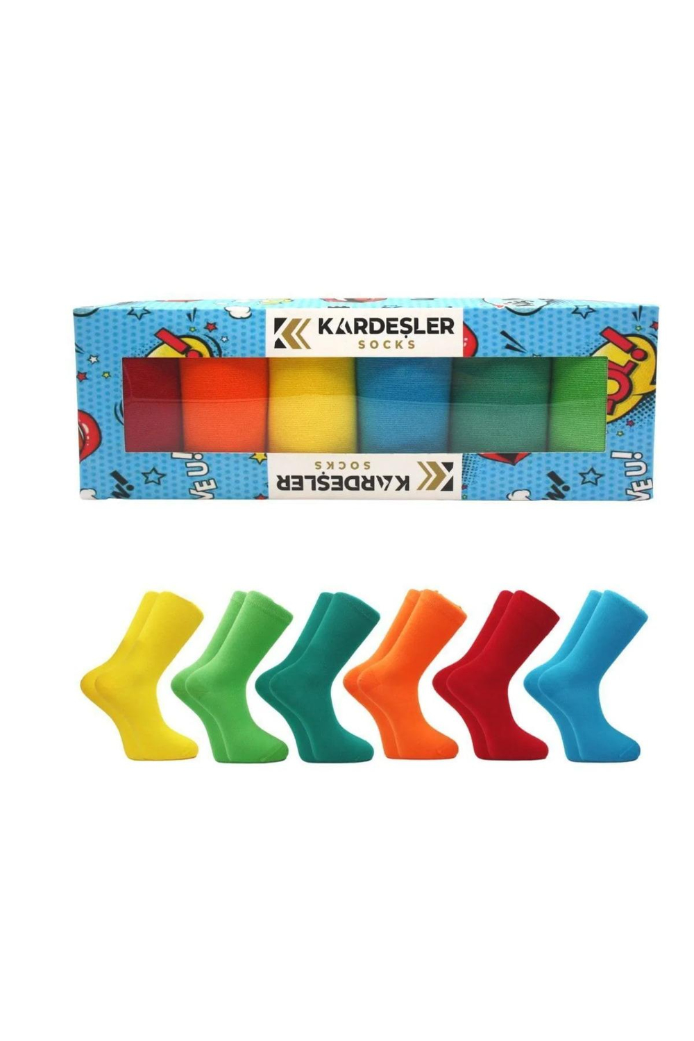 Kadın Çok Renkli Soket Uzun Düz Çorap Dikişsiz 6lı Özel Kutu Paket