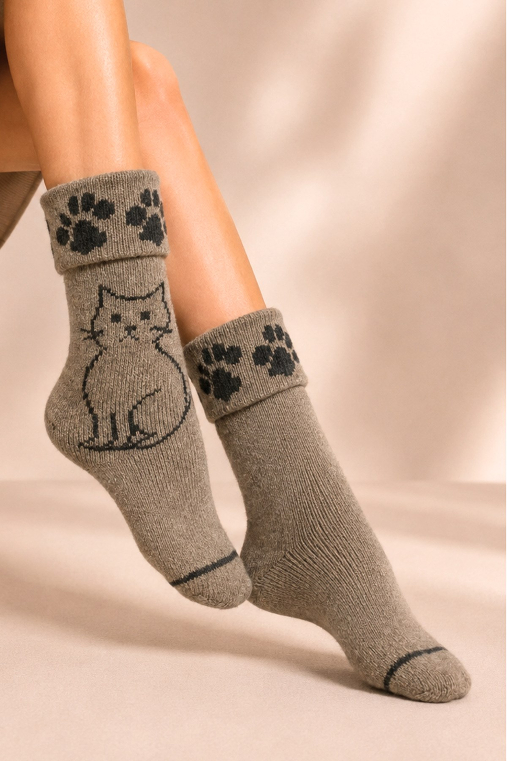 Kadın Desenli Kıvrık Havlu Lambswool Soket Çorap 4lü Çorap - 36 - 40