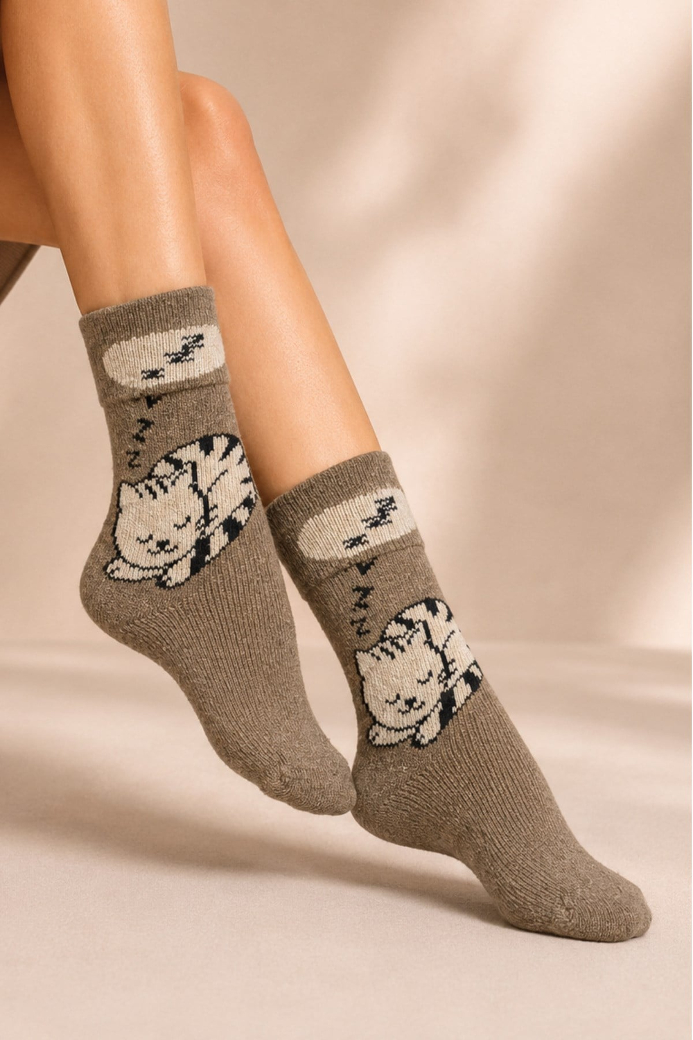 Kadın Desenli Kıvrık Havlu Lambswool Soket Çorap 4lü Çorap - 36 - 40