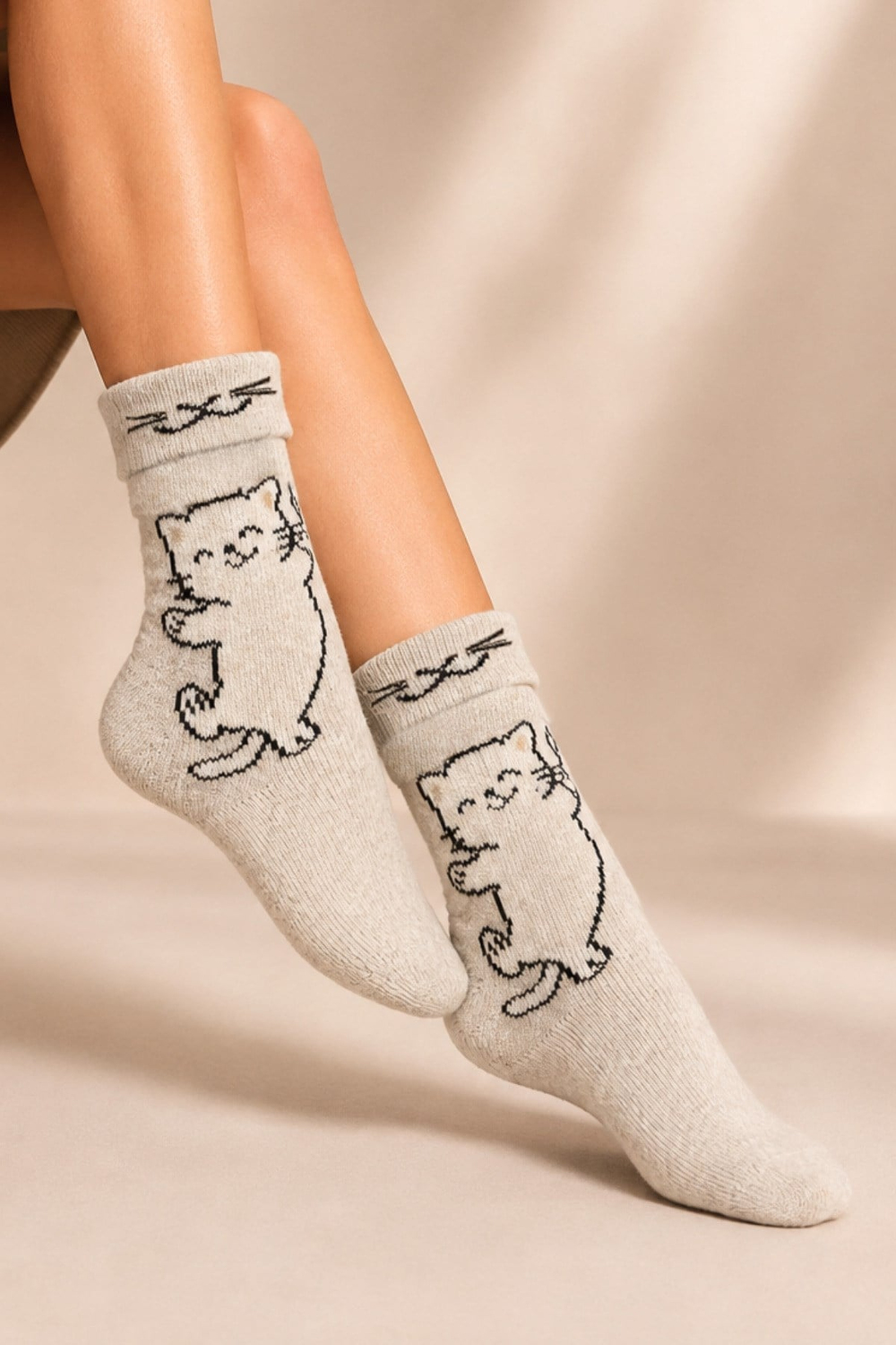 Kadın Desenli Kıvrık Havlu Lambswool Soket Çorap 4lü Çorap - 36 - 40