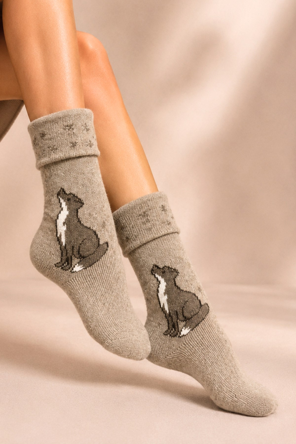 Kadın Desenli Kıvrık Havlu Lambswool Soket Çorap 4lü Çorap - 36 - 40