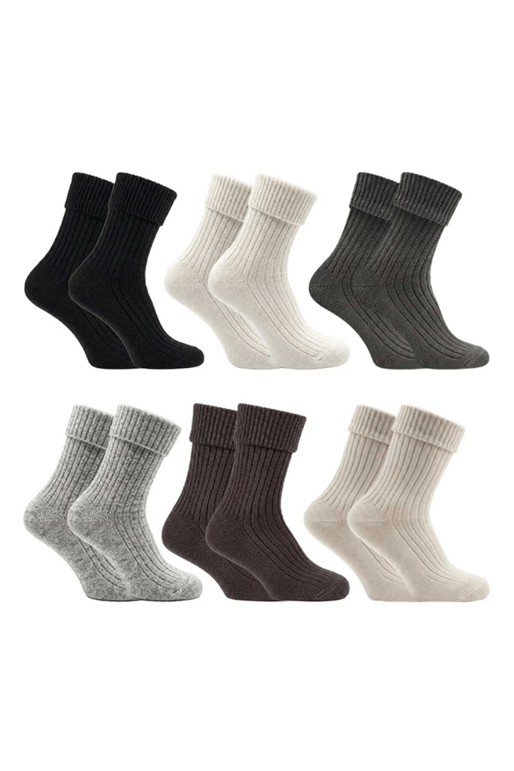 Kadın Kıvrık Lambswool Yün Yarım Konç Çorap 6lı Paket