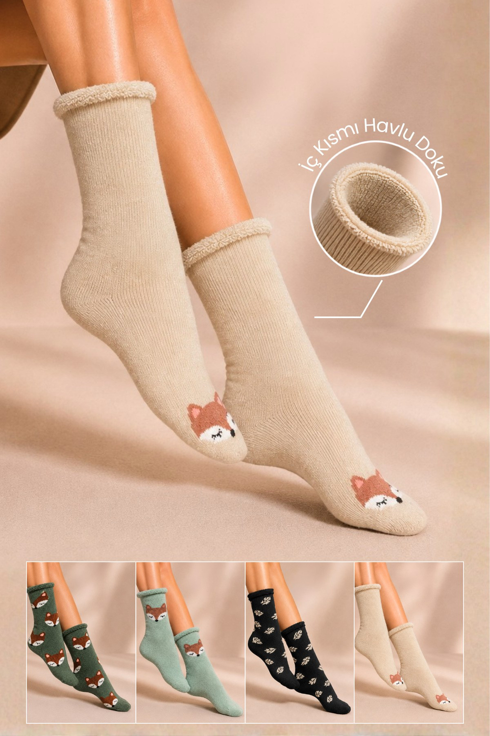 Kadın Lastiksiz Lambswool Kışlık Kalın Soket Çorap 4lu Paket - 36 - 40