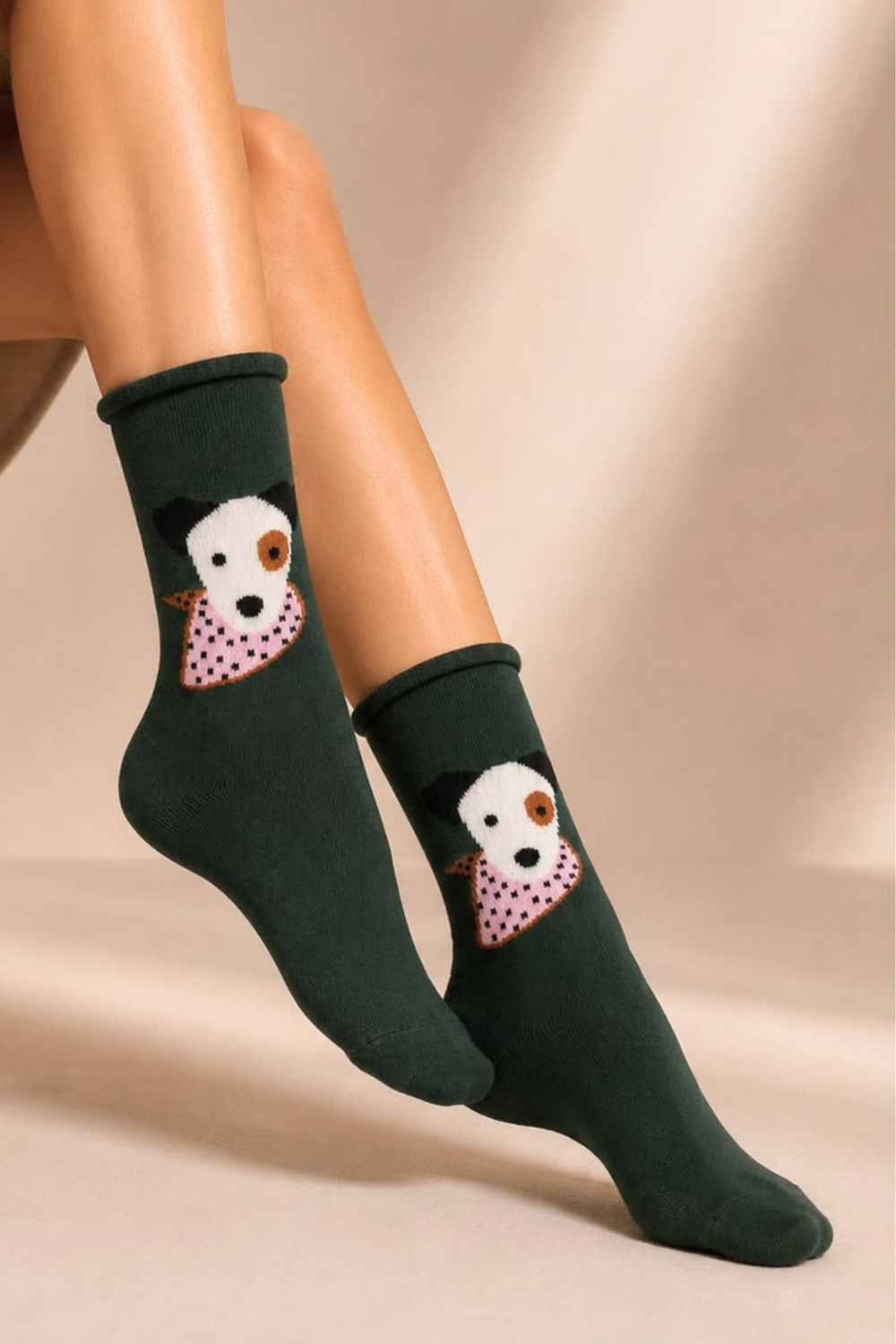 Kadın Pamuklu Lastiksiz Soket Desenli Çorap Çok Renkli 4lu Paket - 36 - 40