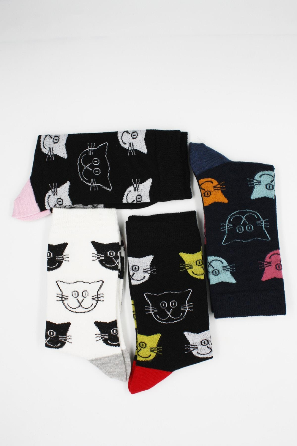 Unisex Kedi Desenli Pamuklu Çorap 4lü Paket