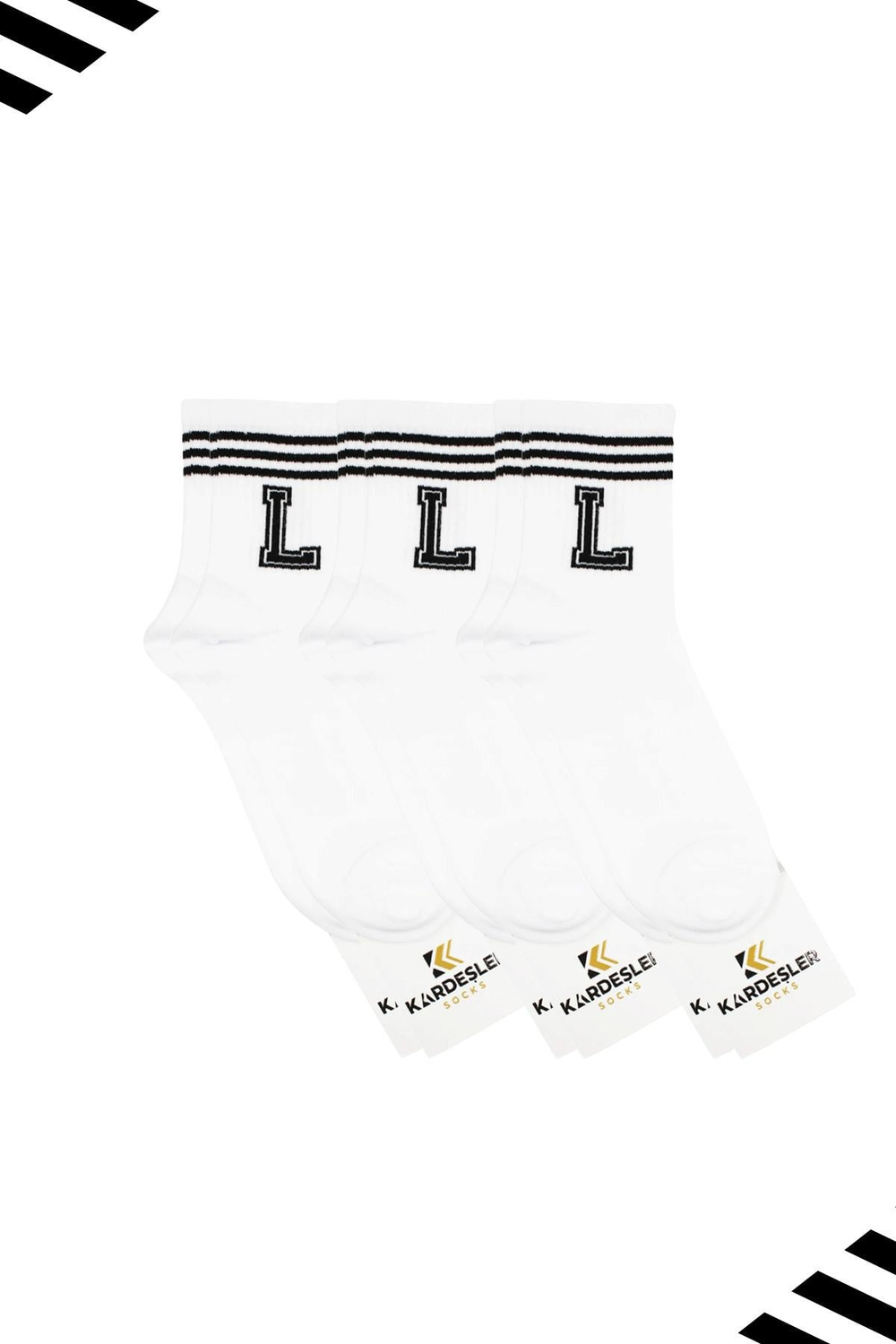 Unisex L Harfi Desenli Tenis Çorap (HARFLİ ÇORAP) 3'lü Paket