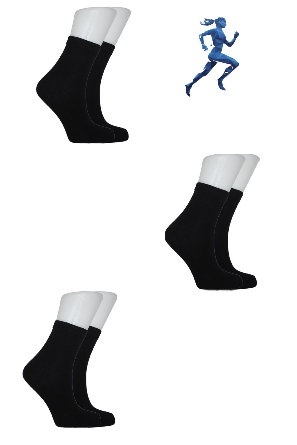 Unisex Yarım Konç Siyah Pamuklu Düz Çorap 3lü Paket