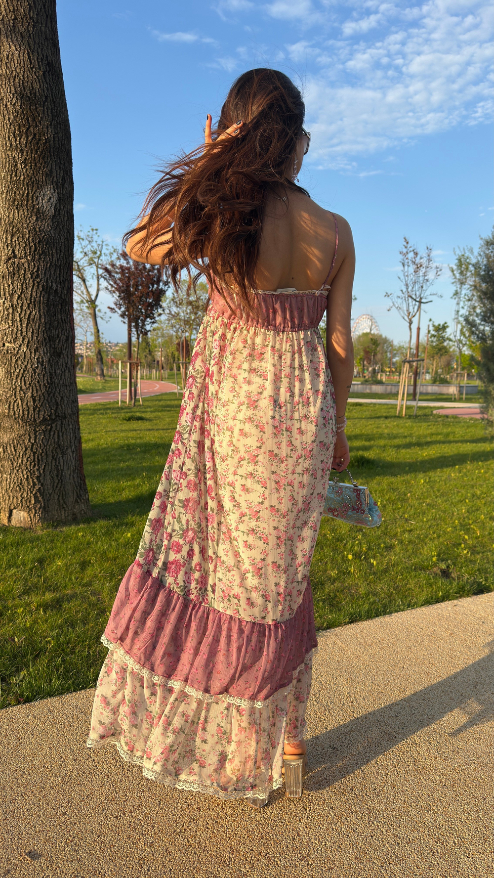 BAHAR ÇİÇEKLİ PINTEREST ELBİSE - PEMBE