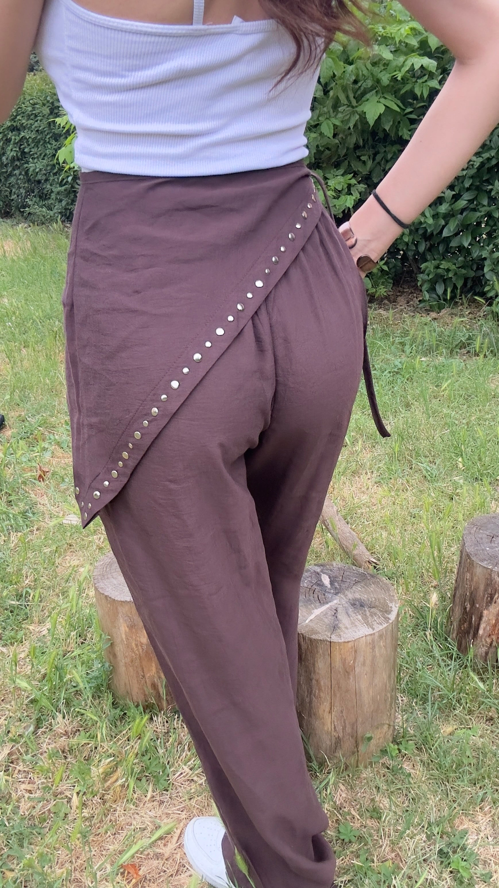 MARKA MUADİLİ FULARLI TENSEL PANTOLON - ACIKAHVE