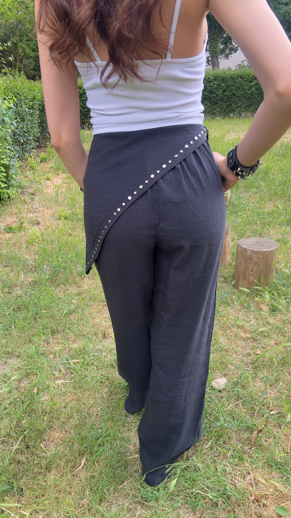 MARKA MUADİLİ FULARLI TENSEL PANTOLON - SİYAH