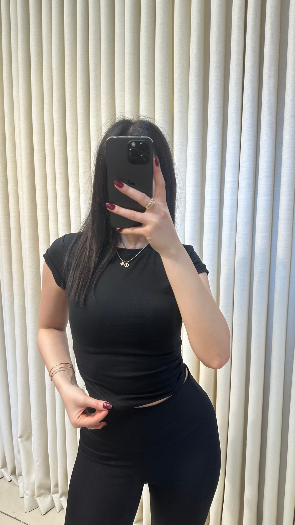 Yanı Büzgülü Siyah Crop