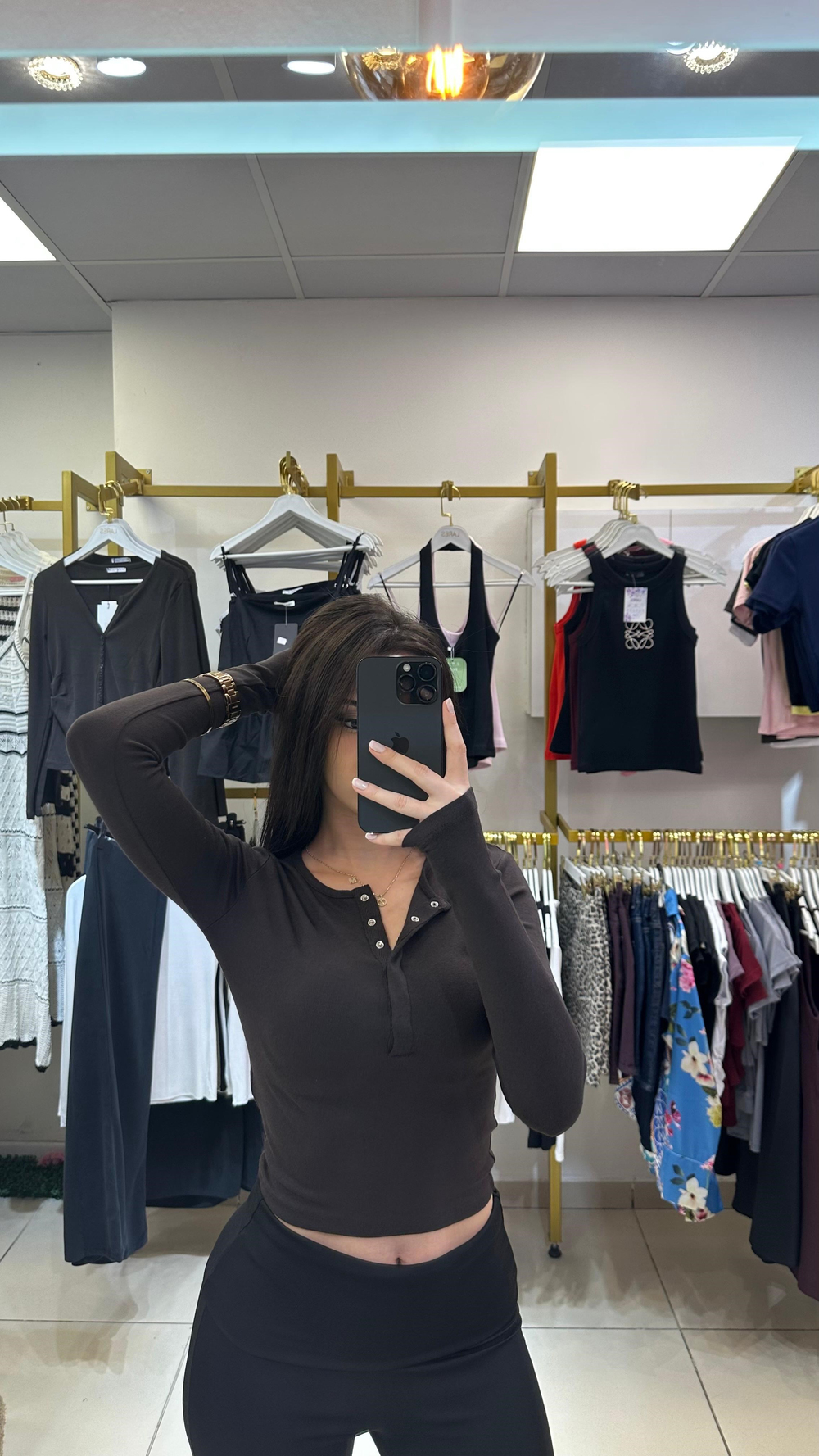 UZUN KOLLU ÇITÇITLI BLUZ - ACIKAHVE