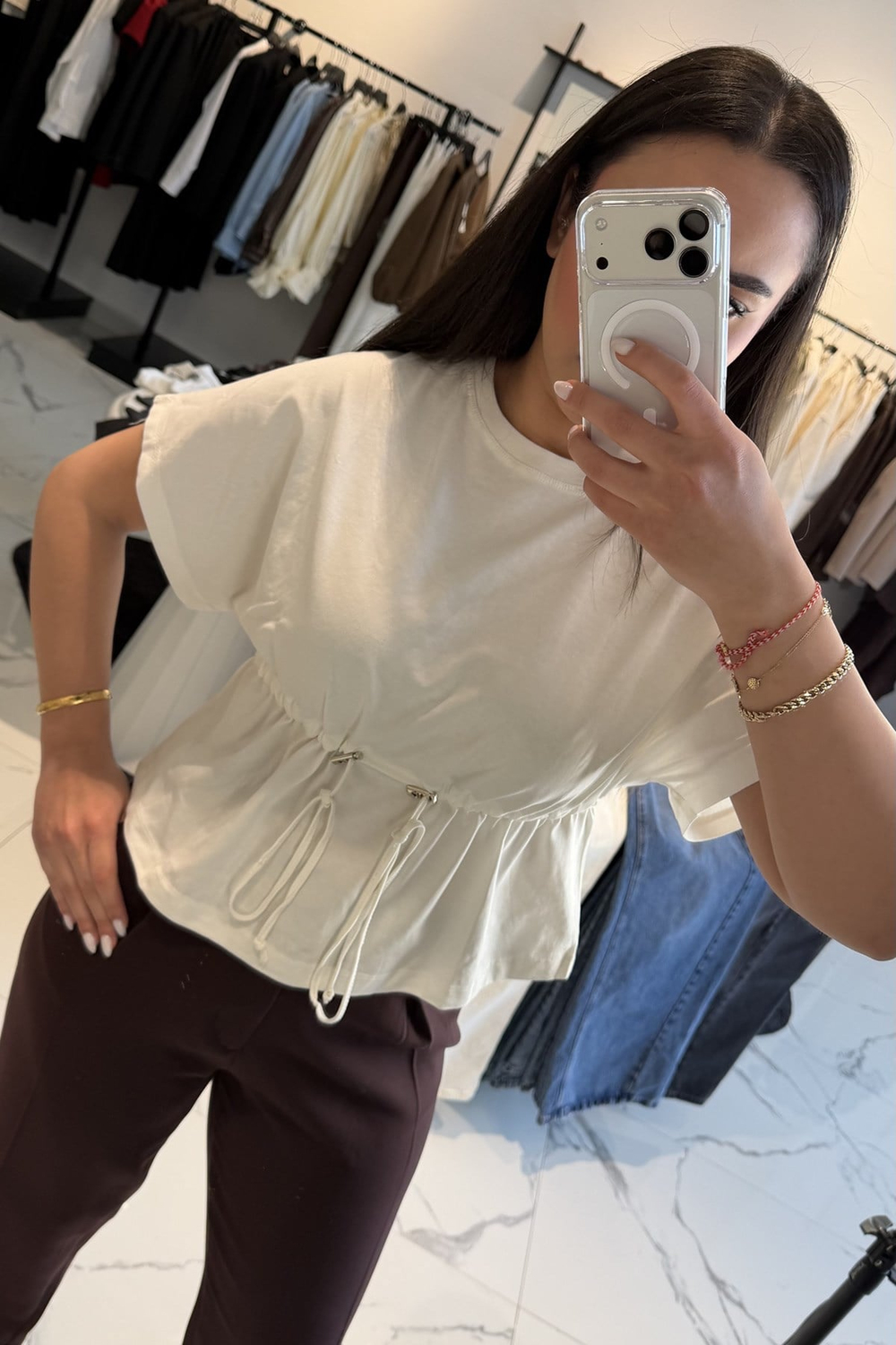 BAĞLAMALI T-SHIRT EKRU