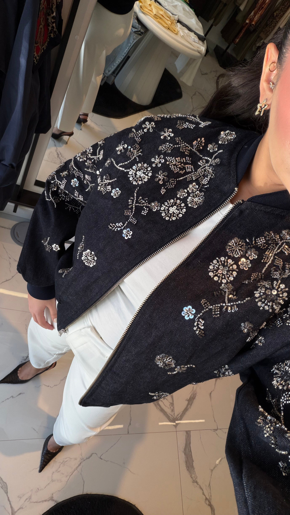 İşleme Detaylı Denim Ceket