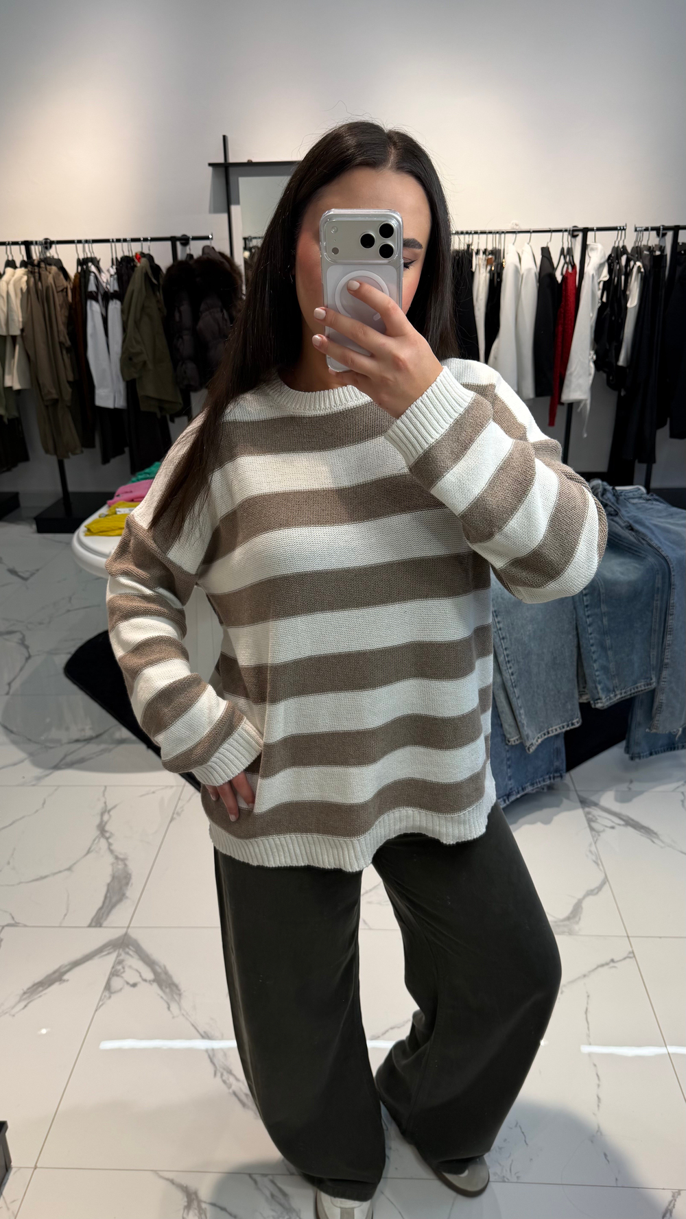 Oversize Çizgili Kazak