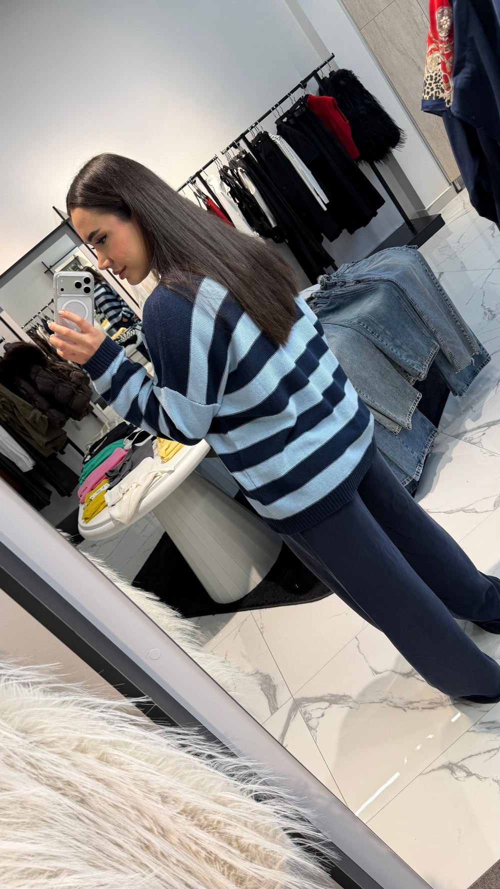 Oversize Çizgili Kazak