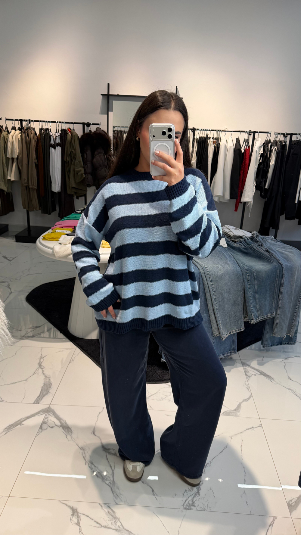 Oversize Çizgili Kazak