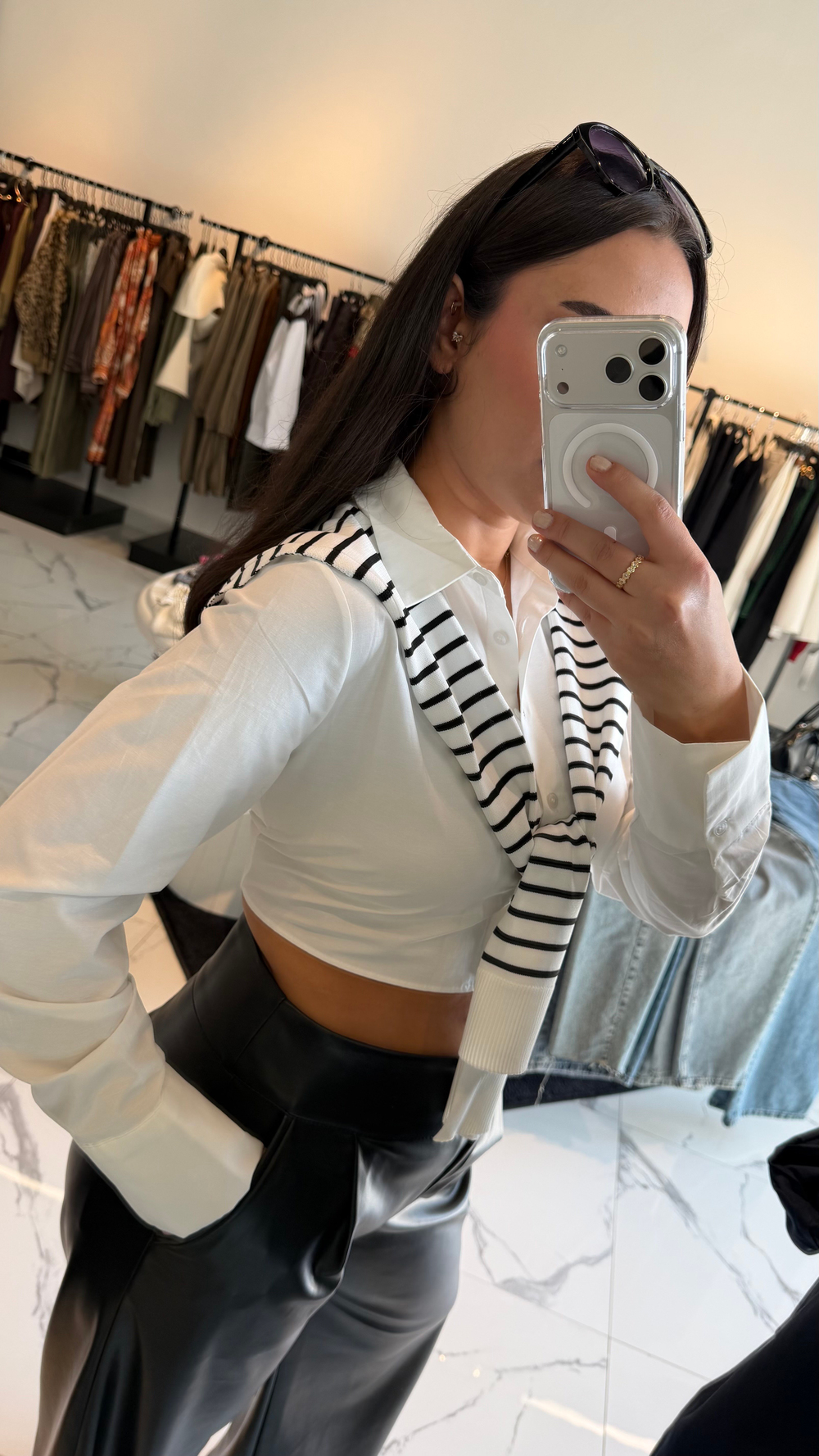 Şal Detaylı Crop Gömlek